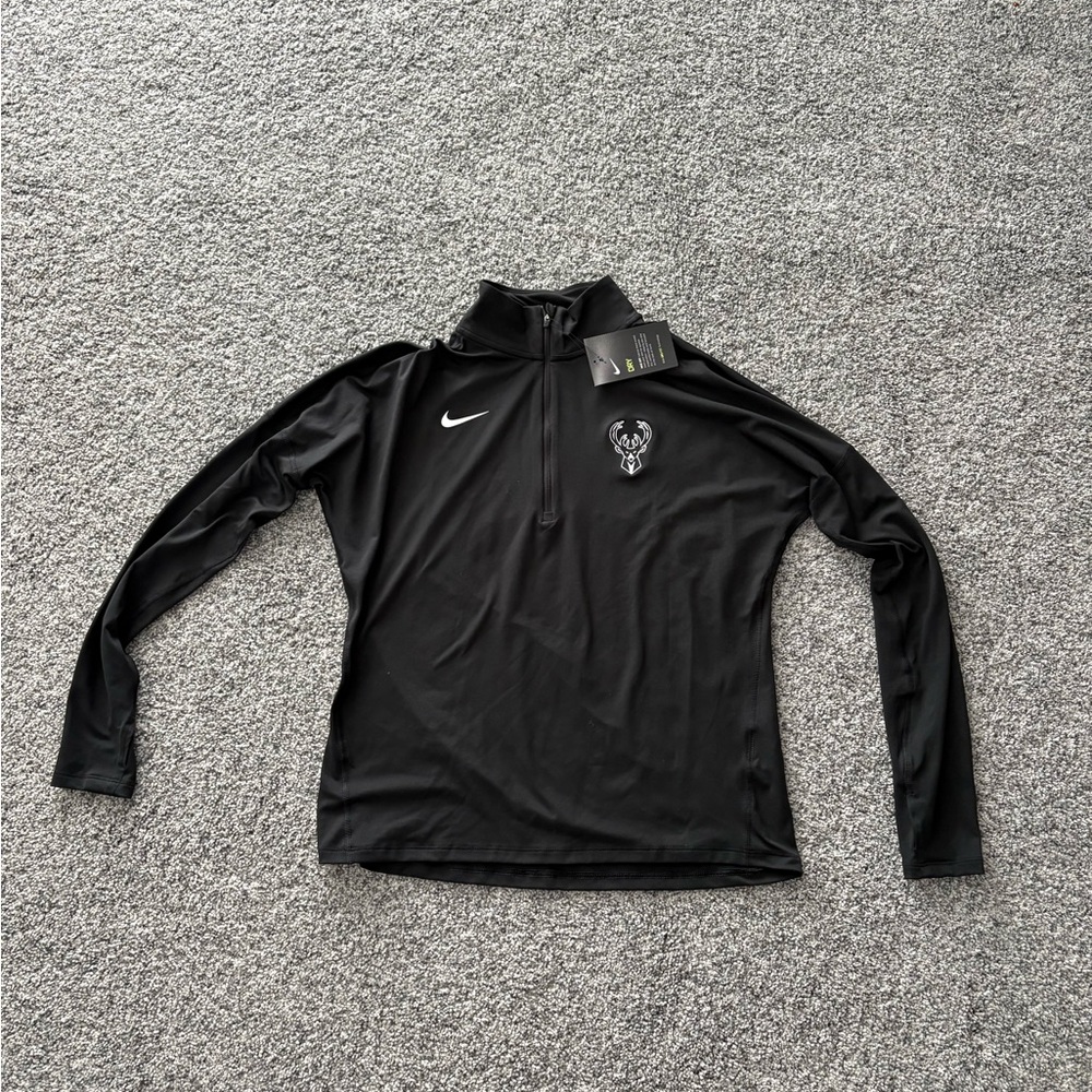 Nike Black Dri-FIT Quarter Zip with Milwaukee Bucks Logo